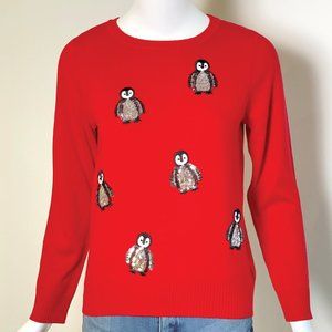 NWT Sequin Penguin Holiday Sweater Ugly Christmas Top Red Sz Small
